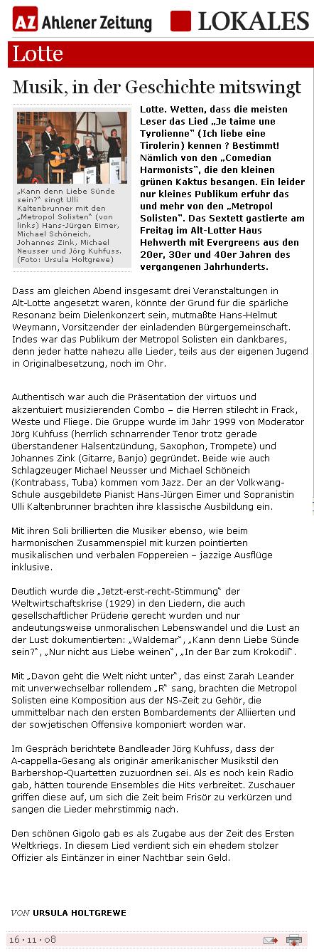 Musik, in der Geschichte mitswingt - Ahlener Zeitung 16.11.08